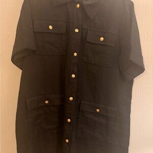 J. Crew Black Shirt Jacket with Gold Accents